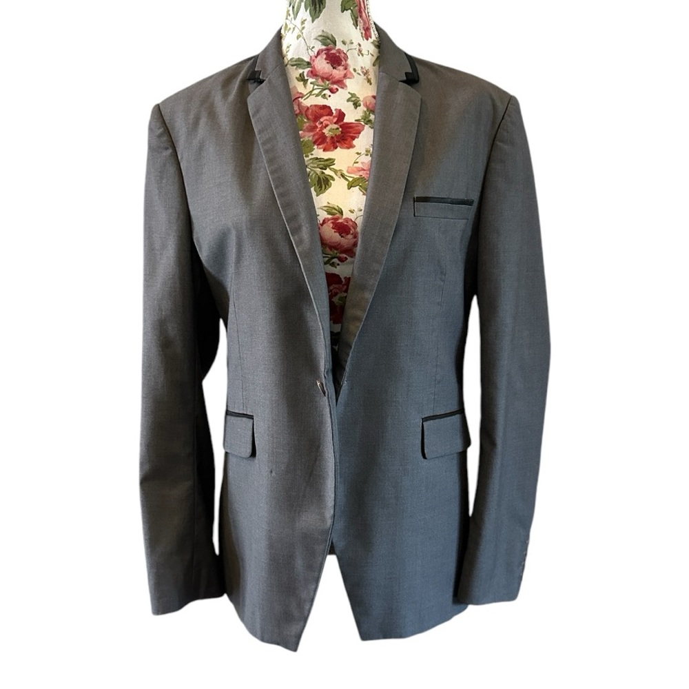Zara man blazer xxl grey with black trim inside pocket one button front closure